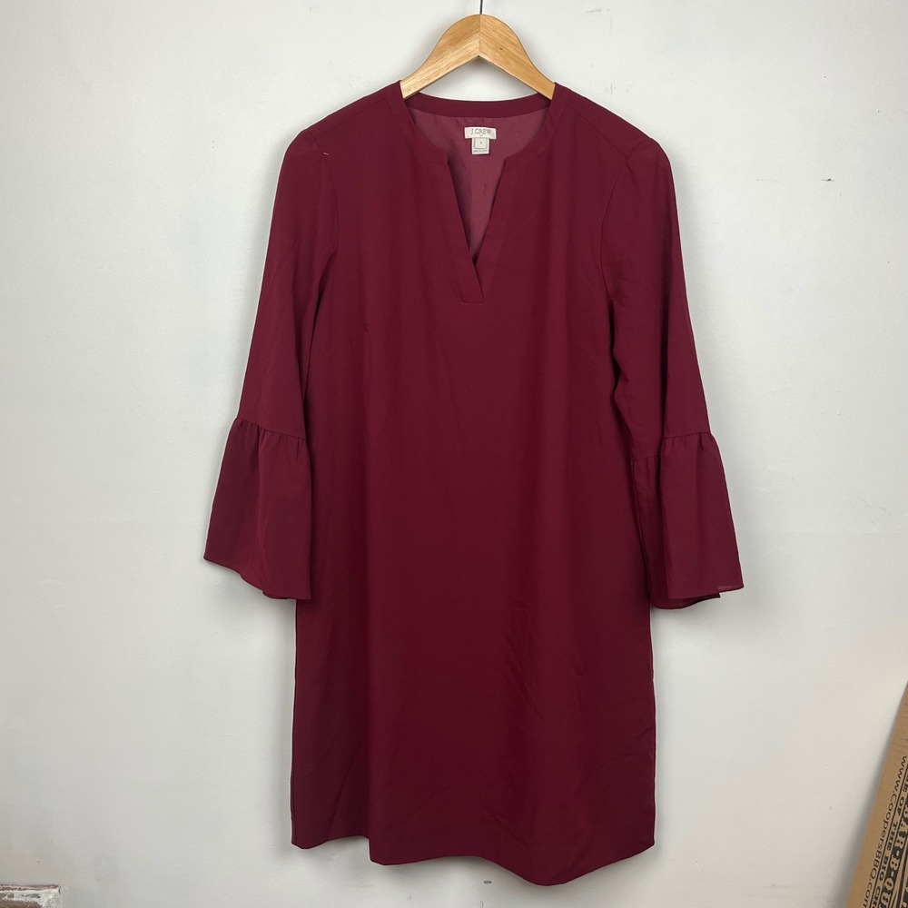 J.Crew Bell Sleeve Shift Dress 8 Burgundy Heritage Prep Professional Weekend